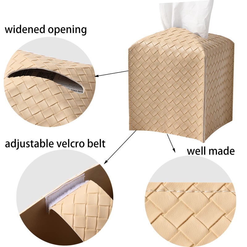 zoocatia Tissue Box Cover PU Leather Tissue Holder Square Facial Tissue Case Facial Paper Organizer Dispenser for Bathroom  Vanity Countertop  Tabletop  Car  Rice Apricot - Image 4